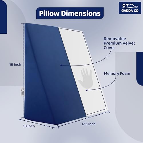 Image of GADDA CO Wedge Pillows for Bed | Premium Memory Foam Orthopedic Wedge Cushion for Sleeping, Acid Reflux & GERD Relief | Back Pain, Snoring & Sleep Apnea Support | Leg Elevation | Navy Blue