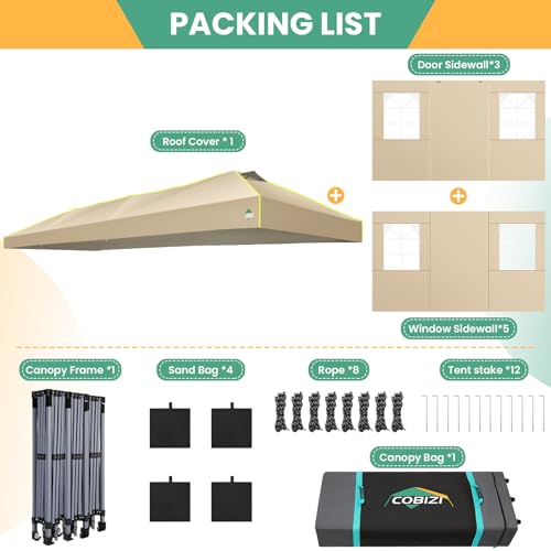 Image of COBIZI 10x30 Pop Up Canopy Tent, Wedding Party Tent with 8 Sidewall One Push Setup Glow, 3 Adjustable Height Air Vent Waterproof UPF50+, Wheeled Bag, 4 Sandbag, 8 Stake, Ropes for Commercial, Outdoor