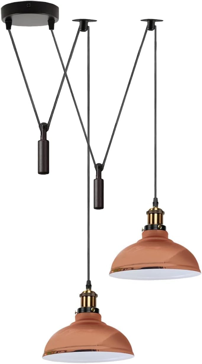 DC VOLTAGE Industrial Retro 2 Head Ceiling Metal 29cm E27 Bulb Base Spider Pendant Light with Adjustable Cable for Office Restaurant Dinner Room Kitchen Hall.(Rose Gold)
