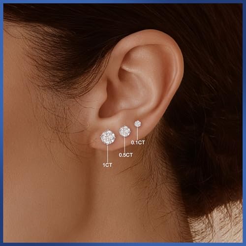 MOOSEA 0.2-2ct Moissanite Flat Back Earrings, D Color VVS1 Clarity Lab Created Moissanite Earrings Screw Back, 18K White Gold Plated Solid 925 Sterling Silver Earring for Women Men4