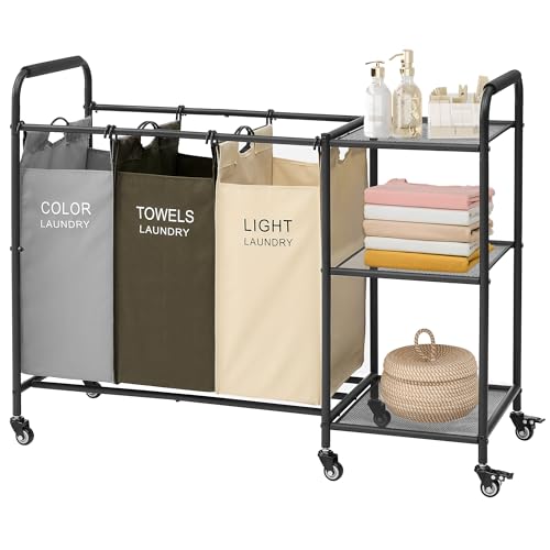 Laundry Hampers with Storage Shelf- 3 Section Laundry Basket Sort...