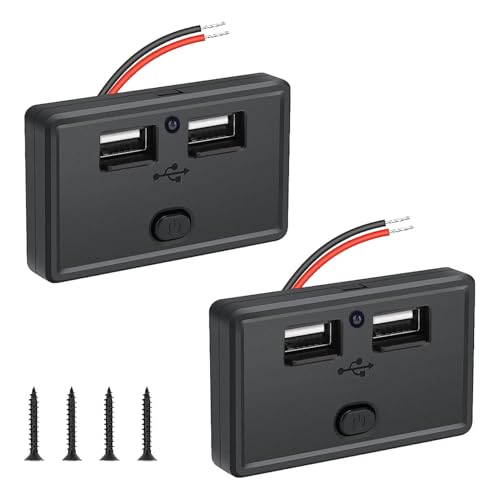 2 Pack USB Socket Campervan, Dual USB Waterproof Socket for Caravan 4.8A, 12V/24V USB Outlet with LED Power Switch, Fast Charging Charger for Vehicles Boats, PC Material with Short Circuit Protection