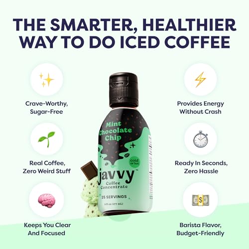 Image of Javvy Cold Brew Coffee Concentrate Instant Coffee, Mint Chocolate Chip | 100% Real Coffee, 0g Sugar, No Artificial Flavors, 60-80mg Caffeine per Serving, Gluten Free, Makes Hot or Iced Coffee