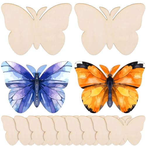 BESPORTBLE Wooden Discs Craft Painting 40 Pieces Wooden Blank Butterflies Wooden Plates DIY Craft Material Wood Scrapbooking Discs Wooden Ornaments Decoration