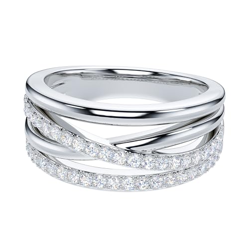 THELANDA Genuine Moissanite or Simulated Diamond Sterling Silver 8.5mm Four Row Criss Cross Crossover Infinity Wedding Ring For Couples3