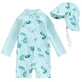 [AIEOE] キッズ 水着 ラッシュガード 男の子 女の子 ロンパース水着 長袖 ベビー ワンピース スイムウェア UVカット 紫外線防止 帽子付き 亀柄 プール 保育園 幼児園 グリーン 70