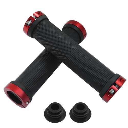 Unlorspy 2Pcs Red Mountain Handlebar Grips, Rubber Soft Non-Slip Hand Grip Bicycle Bandlebar Grips for Bicycles, Road, MTB, Beach Cruiser, Folding Bike, Scooter