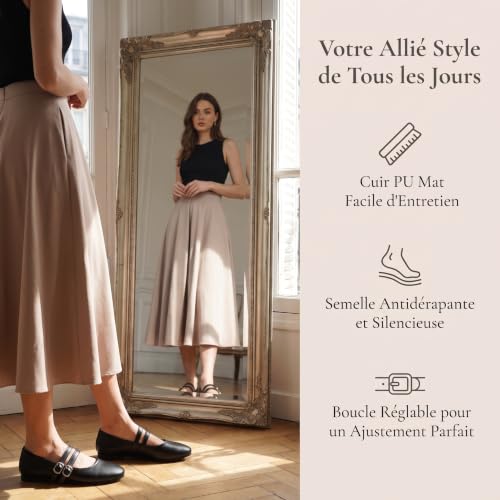 GLAMORA Babies Femme à Double Bride Réglable, Ballerines Plates avec Fermeture à Clip, Chaussures Mary Jane en Synthétique Lisse, Bout Rond, Légères et Confortables – vue 7