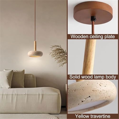 KAJYLFAST Round Natural Stone Lamp Body Pendant Light LED Light Source Dining Room Pendant Lamp 5.9 In Bedside Decorative Hanging Light [4]
