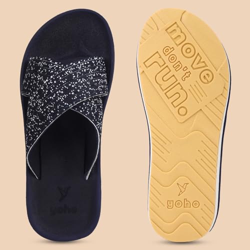 Image of YOHO Starry Slippers for Women | Criss-Cross Elastic Strap | Lightweight & Waterproof | Extra Soft Cushioned Orthopaedic Footpharma Footbed | Stylish Casual Flats for Everyday