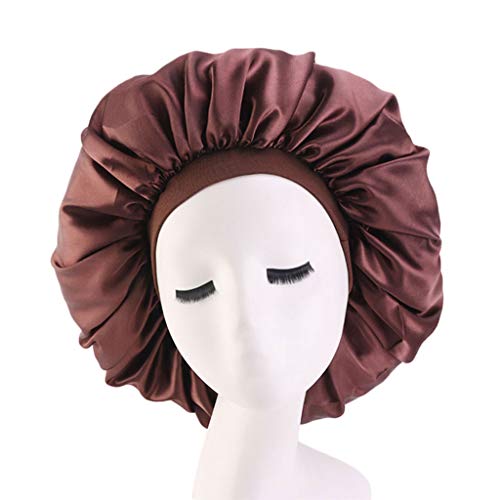 planuuik Mode Dame Sommeil Chapeau Surdimensionné Satin Bonnet de Nuit Bande Simulation Satin De Soie Couleur Unie Cap de Soins des Cheveux Cover