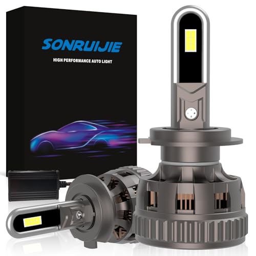 SONRUIJIE Bombillas LED para faros H7, 180W 42000LM, kit de conversión de bombillas LED H7 todo en uno con ventilador de refrigeración, luz blanca de 6000K (paquete de 2)