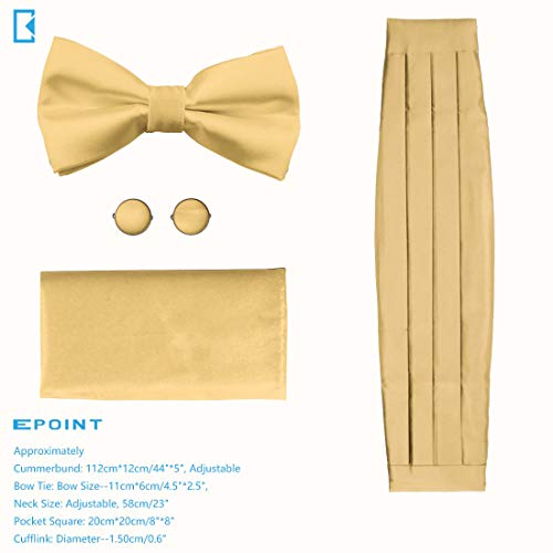 Epoint Jacquard Silk Man Cummerbunds Clip-On Adjustable Yellow Cummerbunds Handkerchiefs Cufflink Set Party Holiday Cm1025 Solid Flavescent #TOP1