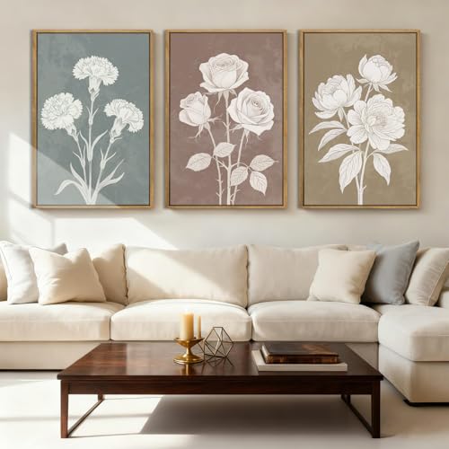 BINCUE Extra Large Neutral Botanical Wall Art Decor Floral Painting