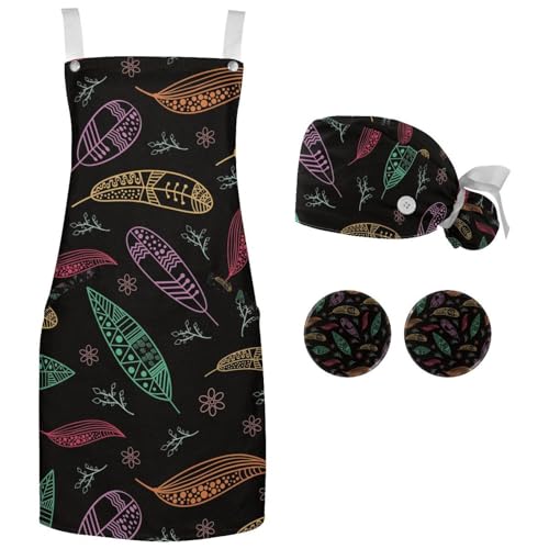 Tablier de chef réglable avec 2 badges amovibles et imprimé citrons colorés pour adulte