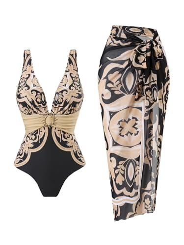 SherryDC One Piece Swimsuit with Cover up Wrap Skirt Sarong