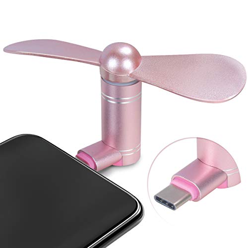 TOPUSER Cell Phone Fan, Portable Aluminum Alloy Shell Mobile Phone Fan Cooling Fan Air Conditioner Cooler, Mini Fan for Android Cell Phone, Compatible for Type C Port Phone Fan(Type C, Rose Gold)