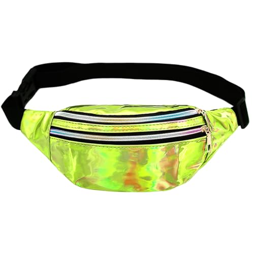 SSKHE Bunte, glänzende Hüfttasche für Party, Karneval, Sport, den täglichen Gebrauch, metallische Bauchtasche mit verstellbarem Riemen, wasserdicht, stilvolle Laser-Gürteltasche, 3 Fächer, grün