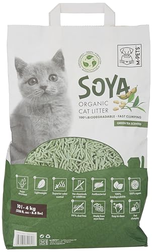 M-Pets SOYA - Arena orgánica para Gatos, Aroma a té Verde, 10 L, 100% Biodegradable