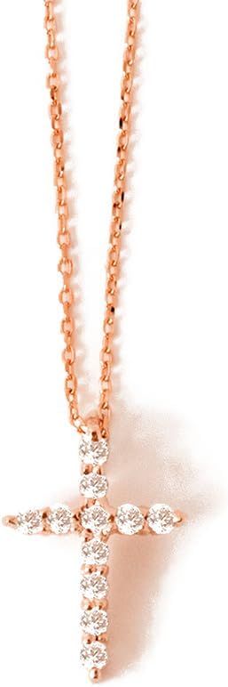 Gelin Diamond Cross Necklace in 14K Rose Gold | 14k Rose Gold Cross Necklace for Women, 18"
