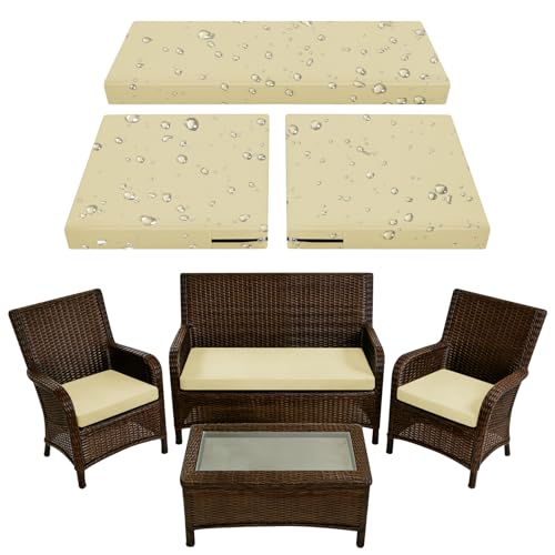 SYLC Lot de 3 Jardin Exterieur Housse Coussin, Impermeable Housses Assise canapé Protection avec Fermeture Éclair, Housse Siège Salon Terrasse (Beige,2pcs...