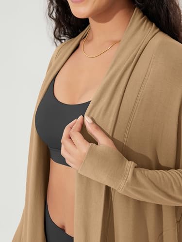 Image of ODODOS Women's Drape Open Front Cardigans Cozy Soft Long Sleeve Casual Wrap Outerwear with Pockets Thumb Hole