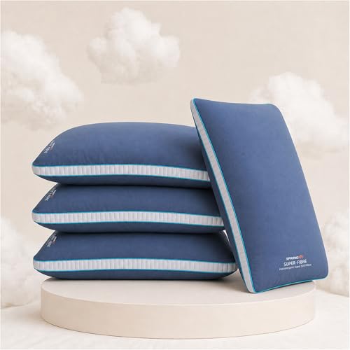 Image of Springfit Hypoallergenic Super Fibre Soft Pillow (17x27 Inch-Pack of 4) Blue
