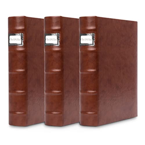 🔥 Crazy Deals Bellagio-Italia Corona CD/DVD Storage Binder Set - Leather - 144-Disc Capacity - Storage Organizer for DVDs, CDs, Blu Rays, & Video Games - Acid-Free Binder Organizer Sheets - 3 Pack - Caffe