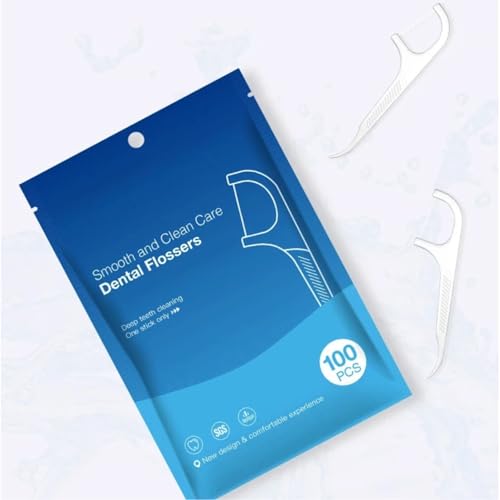 Lot de 100 bâtons de fil dentaire à haute tension avec fil ultra-fin et lisse de 0,2 mm, nettoyage en profondeur difficile à casser la ceinture, crochet cure-dents incurvé, sac portable à fermeture