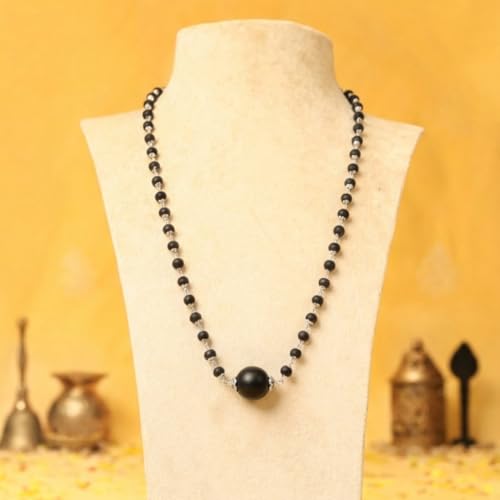 Image of Divine Hindu Karungali Mala with Silver Coated cap and larger bead Mala | Ebony Wood for Spiritual Healing,Protection & Meditation| Handcrafted Authentic Jewelry for Men & Women | Certified
