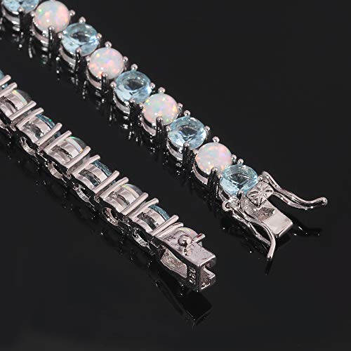 Cinily Opal Bracelets For Women Tennis Bracelet 18K White Gold Plated Fire Opal Jewelry Gift Gemstone Bracelet 7 5/8" #TOP4