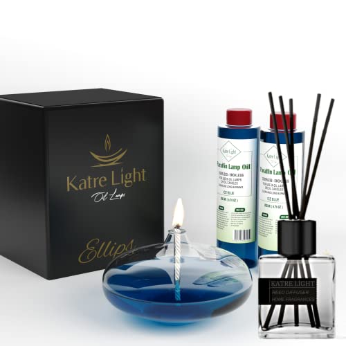 Katrelight Handmade Oil Lamps, Candle Gifts For Women, Decorative Lamp For Home Decor, House Warming Gifts New Home, Refillable Glass Lantern, Wedding Candels For Tables, Gift Set (Ellips, Ice Blue) #TOP6