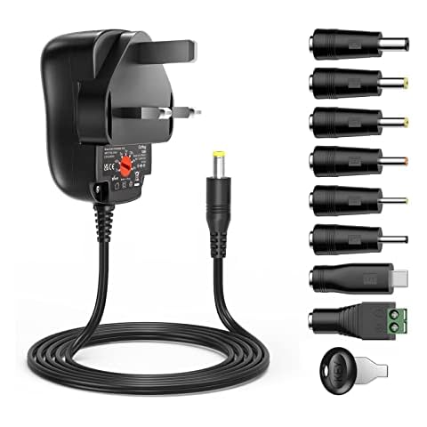 Outtag 12W 3-12V 1A Universal Charger DC 3V 4.5V 5V 6V 7.5V 9V 12V Power Supply Universal Adaptor 100-240V 50 60HZ AC Adapter With 8Pcs DC Connectors For Speaker LED Strip Light Router CCTV Camera Cover