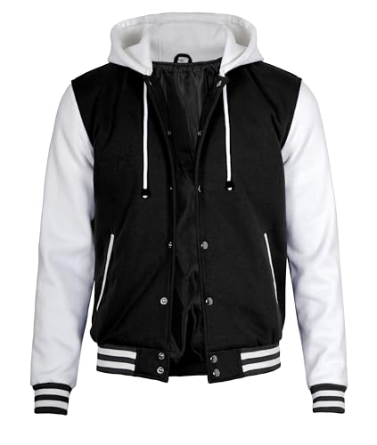 Image of Decrum Hooded Varsity Jacket Men - Fashion Trendy Casual High School Baseball Letterman Mens Hoodie Bomber Jackets