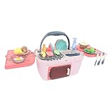 EMUKOEP Juego de Cocina para Niños, Cesta de Picnic Portátil, Incluye Comida de Juego Que Cambia de Color, Fregadero y Horno, de Juguetes para Interiores, Regalos de Cumpleaños para Niños Pequeños y