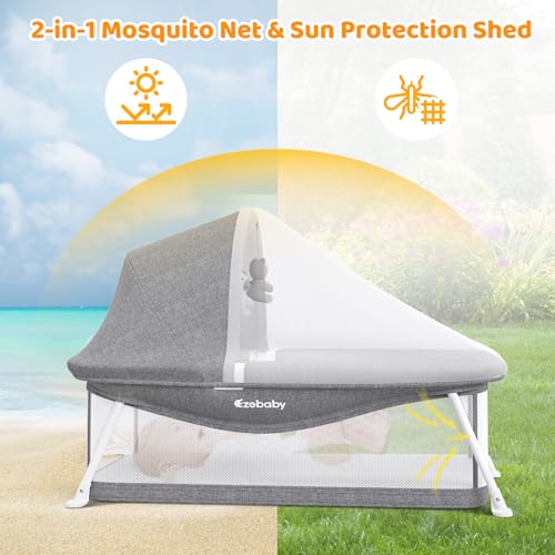 Ezebaby Portable Travel Bassinet for Baby 0-5 Months, Foldable Newborn Bassinet Baby Bed Infant Crib with Padded Mattress, Canopy, Mosquito Net, Carrying Bag - Thumbnail 3