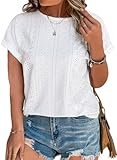 Eytino Women Plus Size Dressy Tops Crewneck Short Sleeve Summer Loose Basic Tee Shirts,5X White