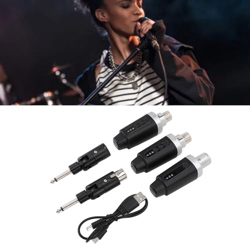 Sistema adaptador inalámbrico de micrófono transmisor y receptor XLR UHF con larga duración de batería para bodas y presentaciones en vivo ABS negro 1 set miniatura 3