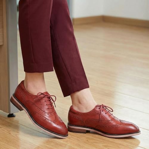 Image of Mona flying Women's Leather Perforated Lace-up Oxford Brogue Wingtip Shoes