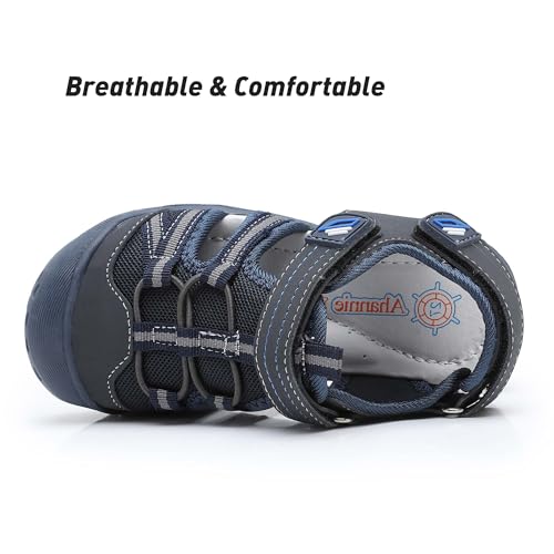 Image of Ahannie Toddler Sandals for Boys Girls Kids Closed Toe Outdoor Summer Shoes | Dual Hook-and-Loop, Adjustable Fit, Protective Wide Toe, Flexible Non-Slip Sole