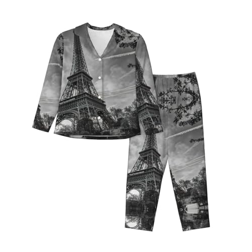 Pyjama Tour Eiffel pour femmes à manches longues et pantalon fluide