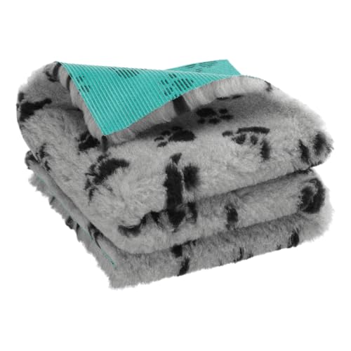 Medbed Premium - Die medizinische Hundedecke | VetBed | Waschbar | Feuchtigkeitsabsorbierend | Isolierend | Antiallergen | Atmungsaktiv | Extrem robust (70x100 cm, Pfötchen-Grau)