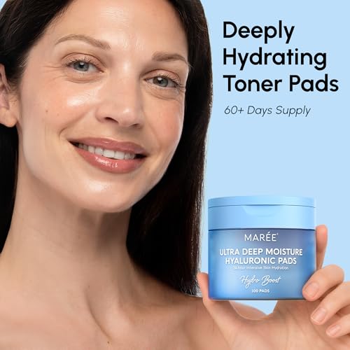 Image of MAREE Hyaluronic Acid Toner Pads - Hydrating Face Wipes for Women Cleansing - Zero Pore Toning Brightening Exfoliating Face Pads - Pore Reducer Facial Peels - Acne Treatment Device