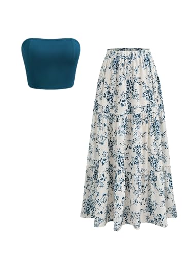 CIDER Skirt Set for Women Floral Maxi Skirt Strapless Crop