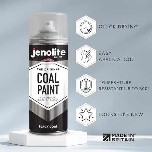 JENOLITE Schwarze Kohlefarbe, 400 ml, verjüngt künstliche Kohle, Gasbrände, Feuerstellen, Öfen, Abzüge usw. Mattes Finish (geeignet für Temperaturen bis 600 °C)