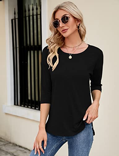 Kancystore Womens 3/4 Length Sleeve Tops Casual Loose Fit Tunic Shirts Crewneck Basic Tees4