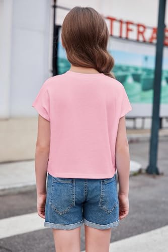 Image of Arshiner Girls Shirt Crop Tops Short Sleeve Summer Drop Shoulder Batwing Sleeve Crewneck Loose T Shirt Tee