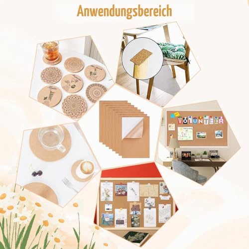 BENECREAT 8 Pack A4 Selbstklebender Kork 21x30cm Rechteckisolierung Korkplatten für Fußböden, Wände, Heimwerken, Stanzen, Bastelprojekte, 2 mm Dicke