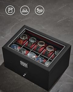 Horloge en Sieraden Opbergdoos met Glazen Deksel en Lade - 12 Horloges