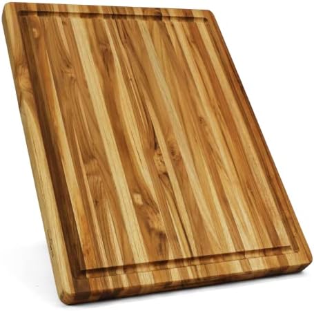 BEEFURNI Teak Wood Cutting Board with Juice Groove Hand Grip, Wooden Cutting Boards for Kitchen Medium, Chopping Board Wood, Gifts for Mom, Gifts for Dad,1 Year Warranty (M, 20 x 15 x 1.25 inches)
